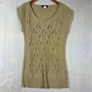 Sweater Project Vintage Large Beige Open Knit Sleeveless Long USA